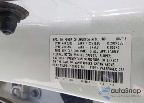 2017 Acura Tlx Technology Package z USA, uszkodzony, nr VIN 19UUB1F52HA001663